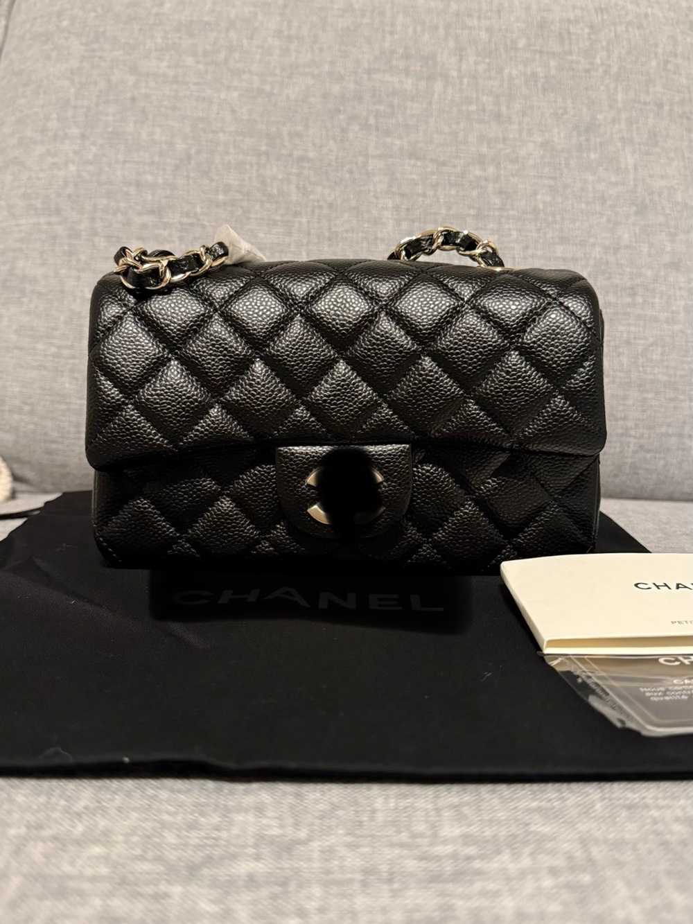 Black Quilted Mini Flap Bag with Gold Hardware